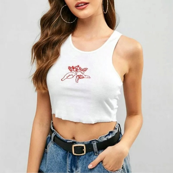 2X HP! NEW! WHITE CROPPED ANGEL RACERBACK - Picture 4 of 5